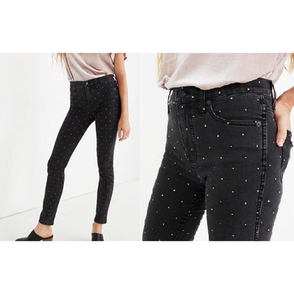 Madewell Denim - Madewell 10" High Rise Skinny Jeans Gold Dots 4